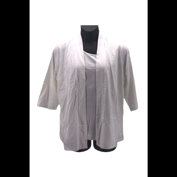 Denim & Co. Essentials Open Front Cardigan & Tank Set White - Regular - Picture 1 of 3
